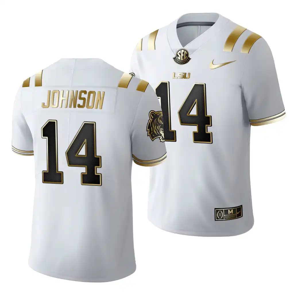 Men's LSU Tigers Max Johnson #14 Golden Edition White Limited 2021-22 NCAA Football Jersey